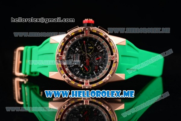 Richard Mille RM 60-01 Asia 2813 Automatic Rose Gold Case with Skeleton Dial and Green Rubber Strap Rose Gold Bezel (EF) - Click Image to Close
